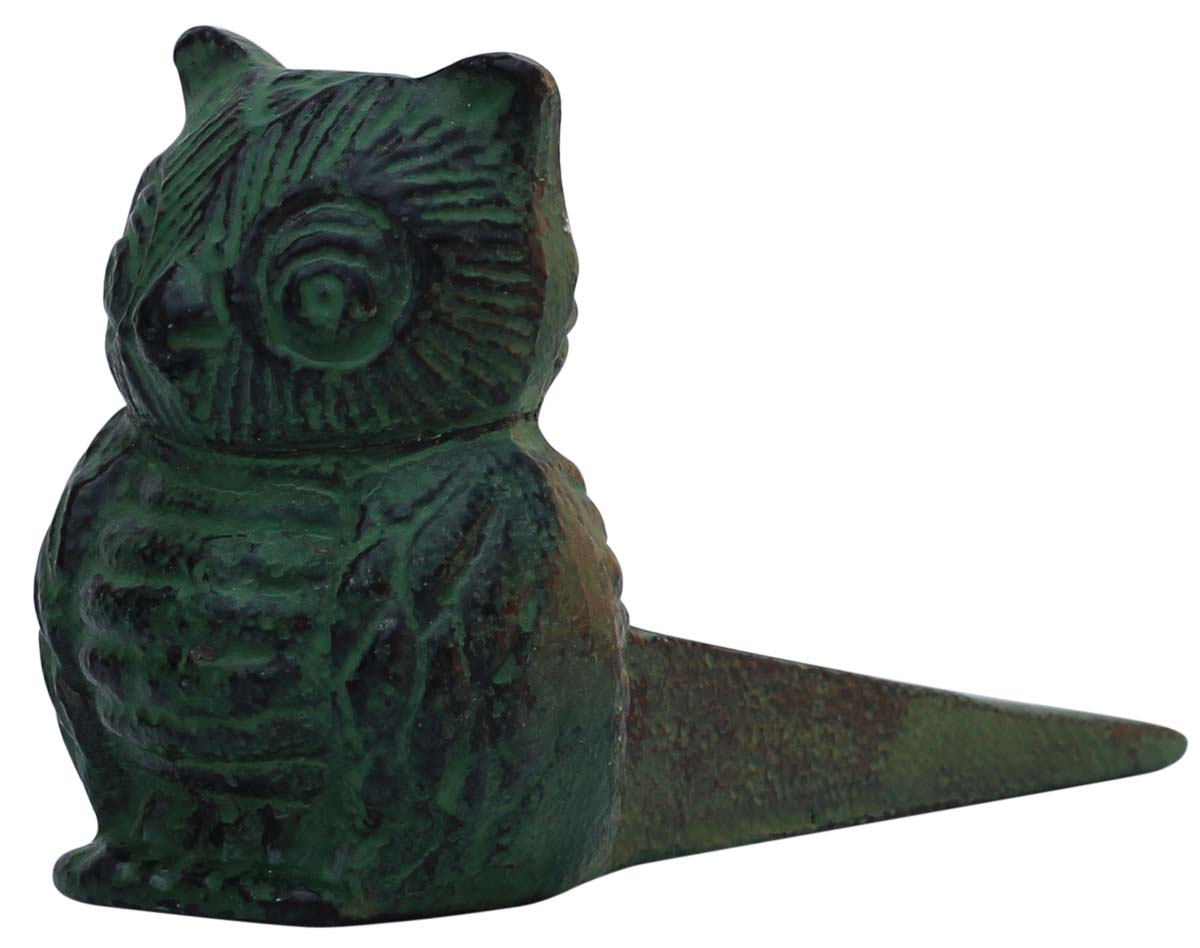 Buy in Bulk Wholesale Owl Door Stopper - Solid & Heavy Wedge Style Stopper - Cast Iron with Distressed Green & Black Patina - Shabby Chic Home Decor & Accessories & Supplies